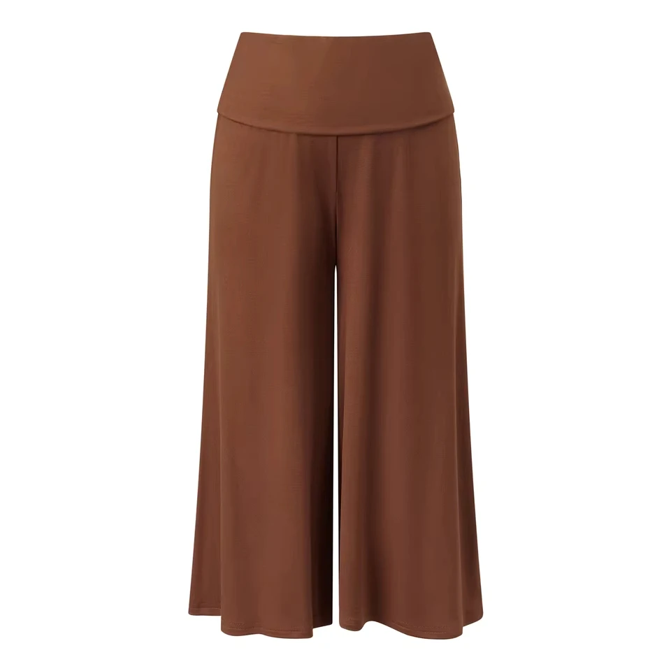 

Women's Fold Over Waist Capri Casual Solid Color Low Rise Wide Leg Crop Pants Yoga Capris Summer Cropped Pants Streetwear
