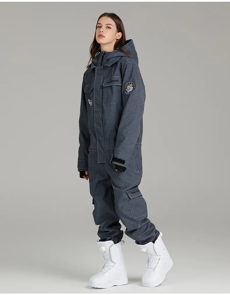 Thick Ski Jumpsuit for Men and Women, Snowboard Jacket, Warm Jump Suit, Waterproof Winter Clothes, Hooded Overalls, Outdoor Spor