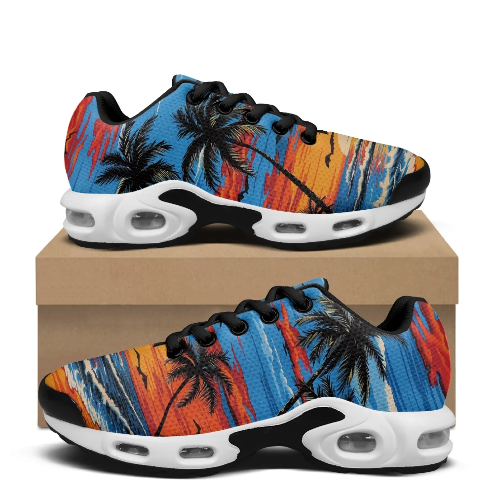 Air Cushion Jogger Shoes Men - PENSTROLL サンセットパームツリーズ スタイリッシュメッシュジョガー アスレチックスニーカー ウォーキングシューズ スポーツ用