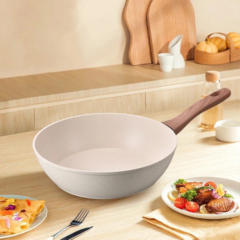 Deepen Non-Stick Frying Pan Wok Medical Stone Household Steak Pancake Induction Cooker Gas Stove Universal Kitchen Cookware Pot