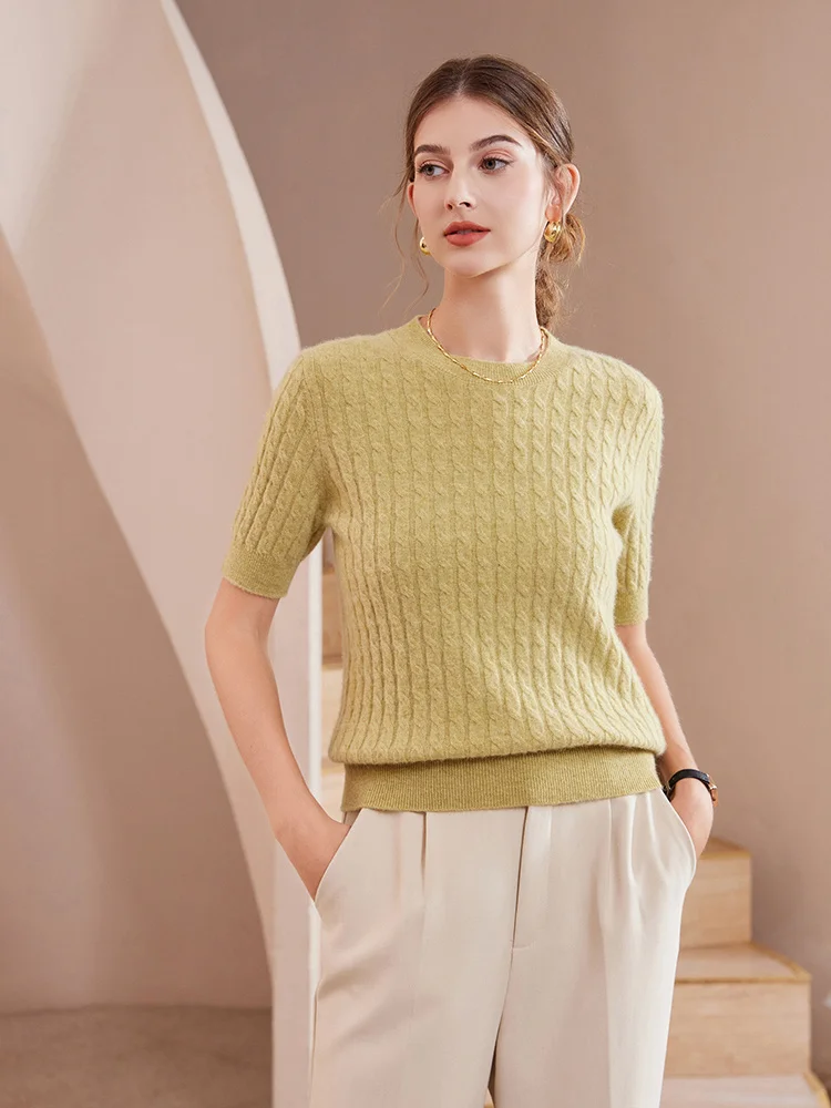Women's 100% Goat Cashmere Sweater O-neck Twisted Mid Sleeve Pullovers Autumn Winter Thick Basic Simple Style Cashmere Knitwear