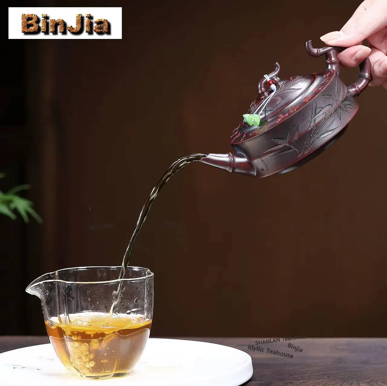 400ml Classic Yixing Purple Clay Teapots Handmade Bamboo Shadow Pot Raw Ore Bronze Mud Tea Making Kettle With Strainer Zisha Tea