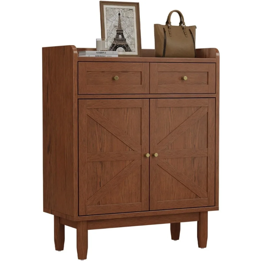 

Modern Farmhouse Solid Wood Shoe Cabinet with Adjustable Shelves Drawers and Hidden Storage for Entryway Closet