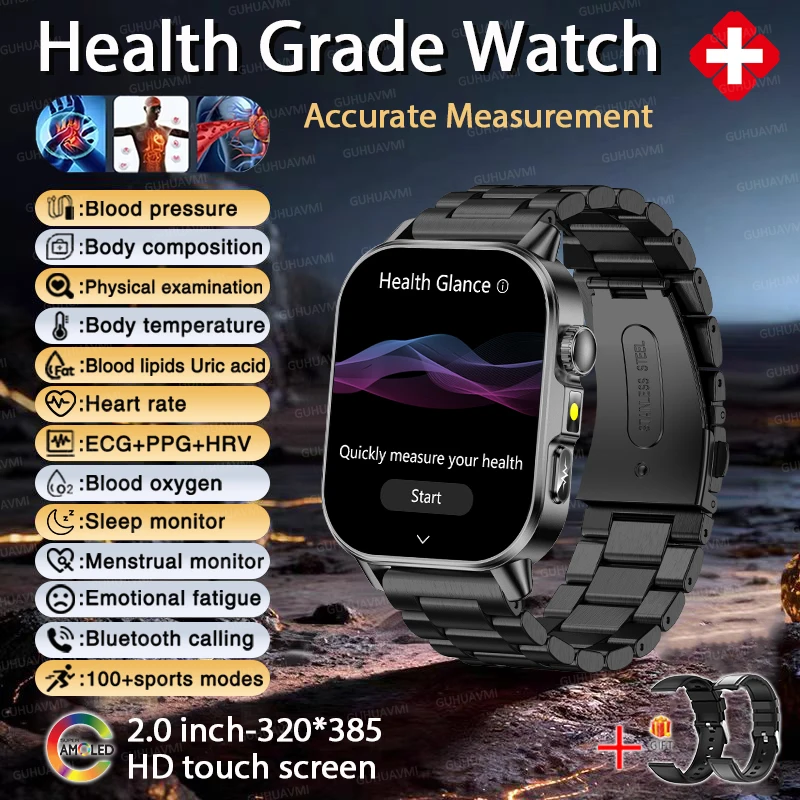 Nursing Grade ECG+PPG Smart Watch for Men, AMOLED Screen