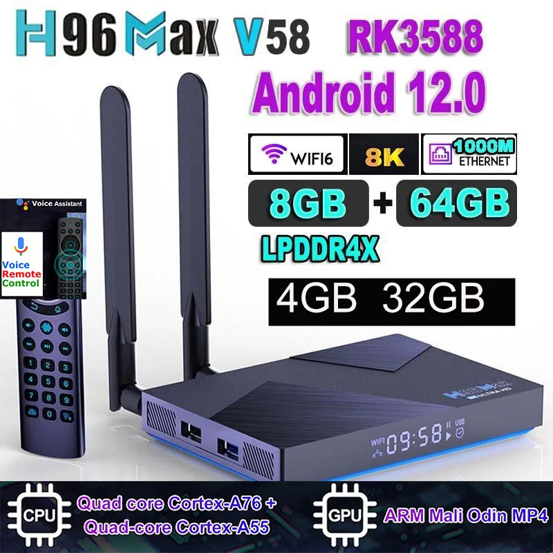 global version H96 MAX V58 TV Box  Android12 8G 64G RK3588 Support 4K BT5.0 Dual Wifi 1000M Media Player vs game box mecool km6