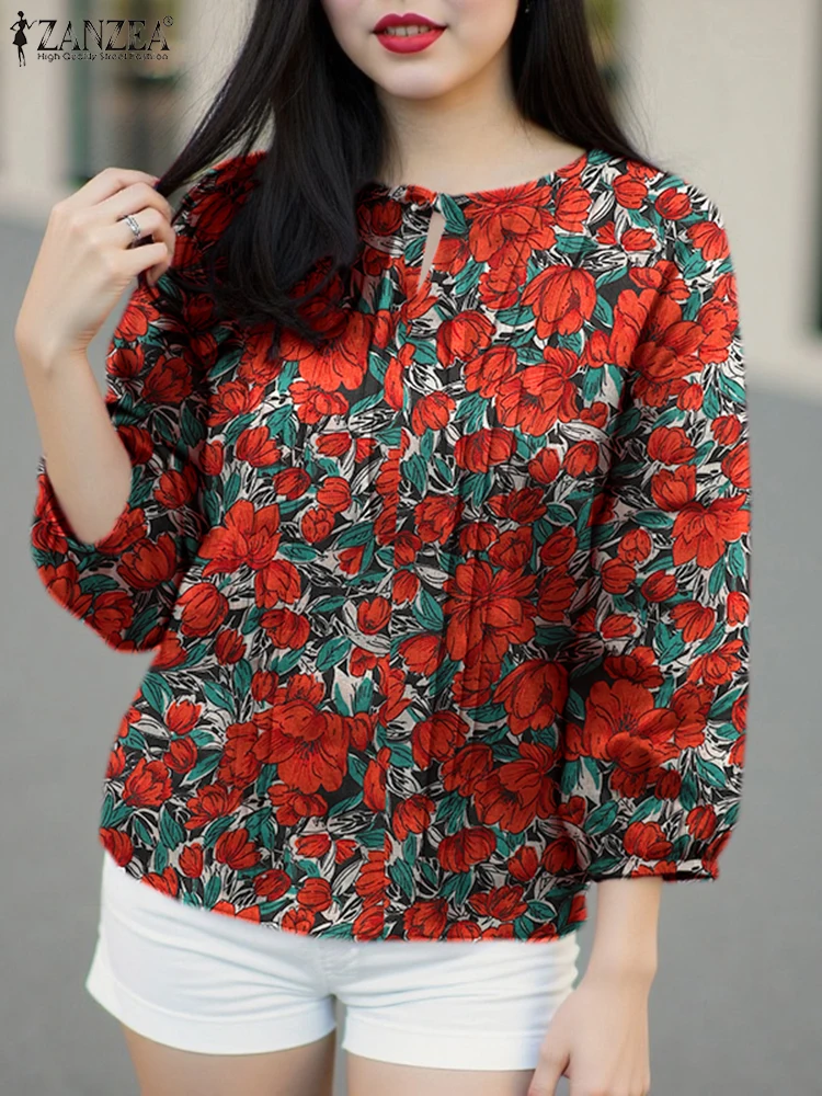 

ZANZEA Bohemian Floral Printing Blouse Autumn Women Tops 3/4 Puff Sleeve Casual Shirts 2025 Fashion O-Neck Vintage Blusas Femme