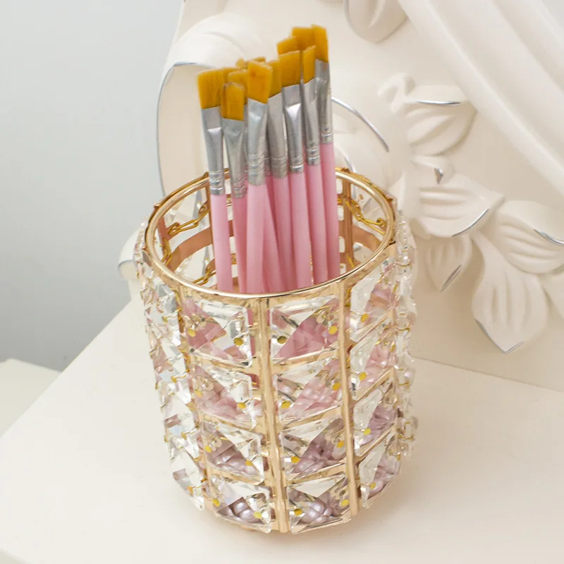 1pcs Metal Makeup Brush Storage Holder Test Tube Eyebrow Pencil Organizer Bead Crystal Jar Jewelry Diamond Cosmetic Box