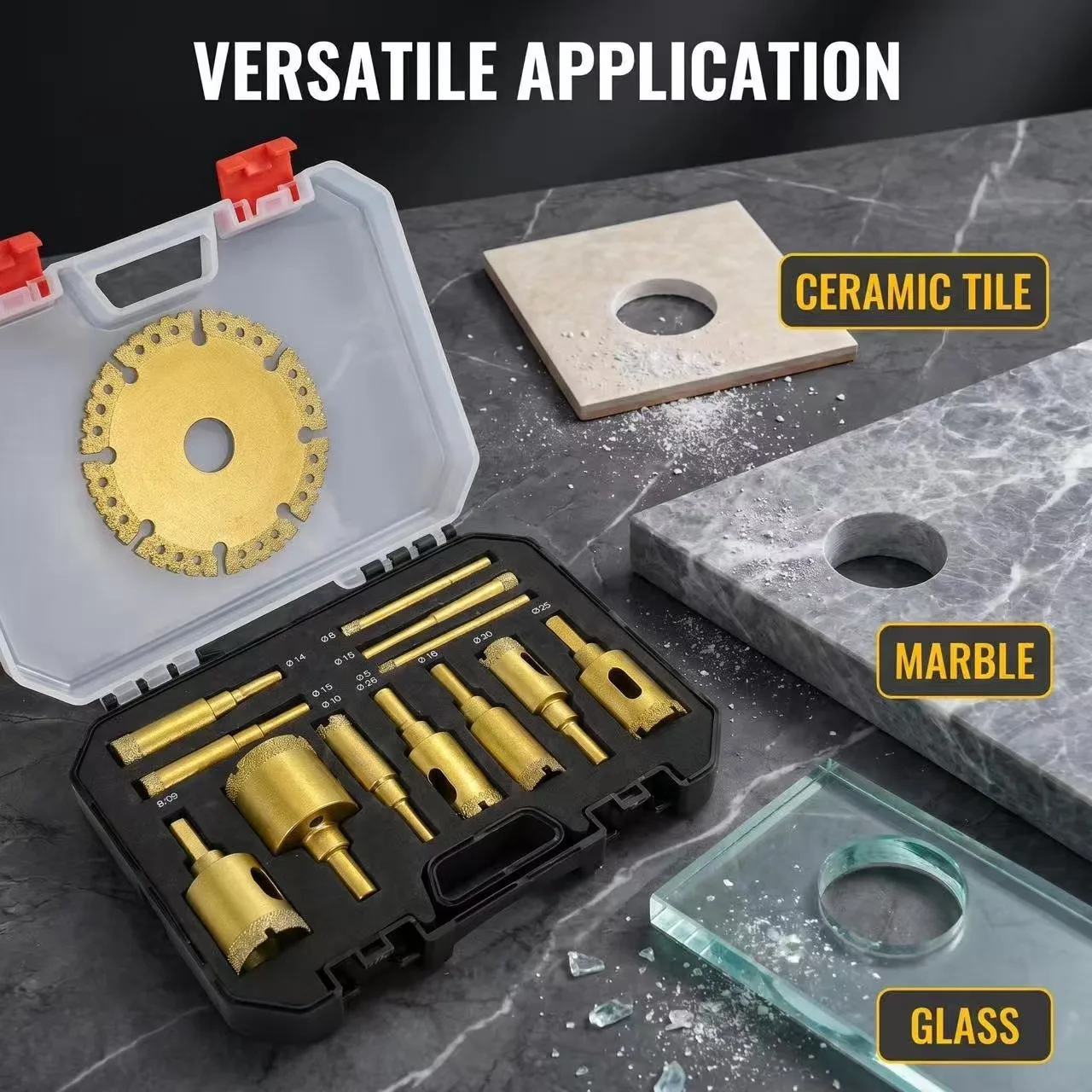 Dry Wet Drilling 13PCS Diamond Hole Saw Kit 6-35mm Hole Saws 100mm Diamond Cutting Blade for Marble Tile Glass Porcelain Stone
