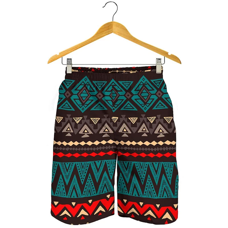 Vintage Tribal Aztec 3D Print Graphic Beach Shorts Men Board Shorts Summer Vacation Swim Trunks Quick Dry Street Short Pants