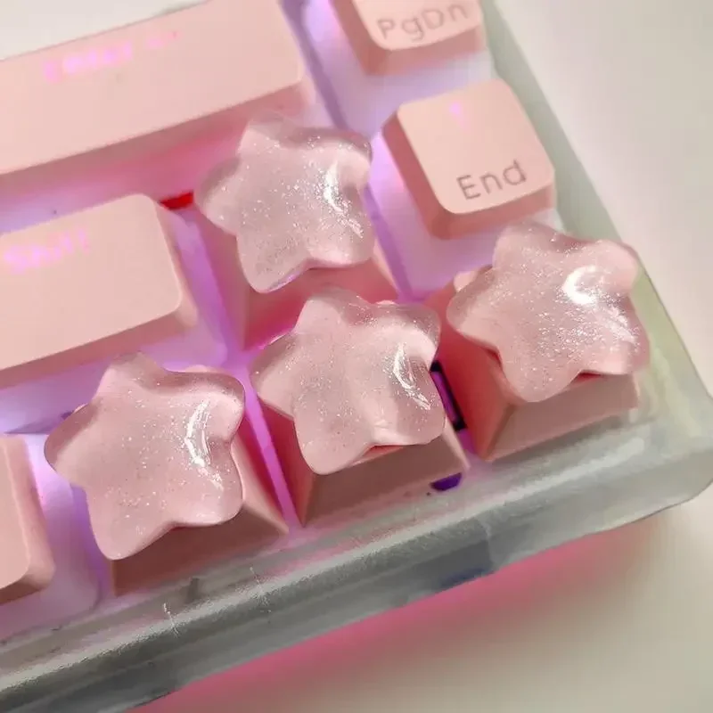 6.Pleasant Star Keycaps, 4Pcs, Clear, Perfect For Girls, Mechanical Keyboard’s Key Covers