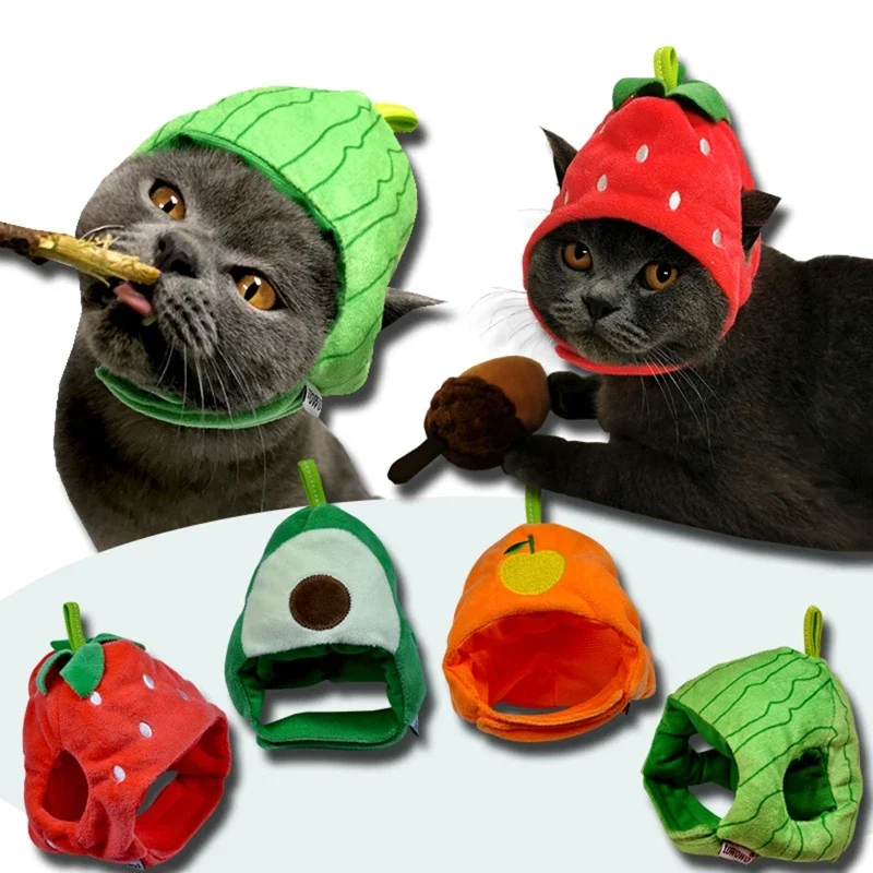 Funny Fruits Type Hats Strawberry Avocado Puppy Kitten Headgear Dress Up Accessories Photography for Cats Dog