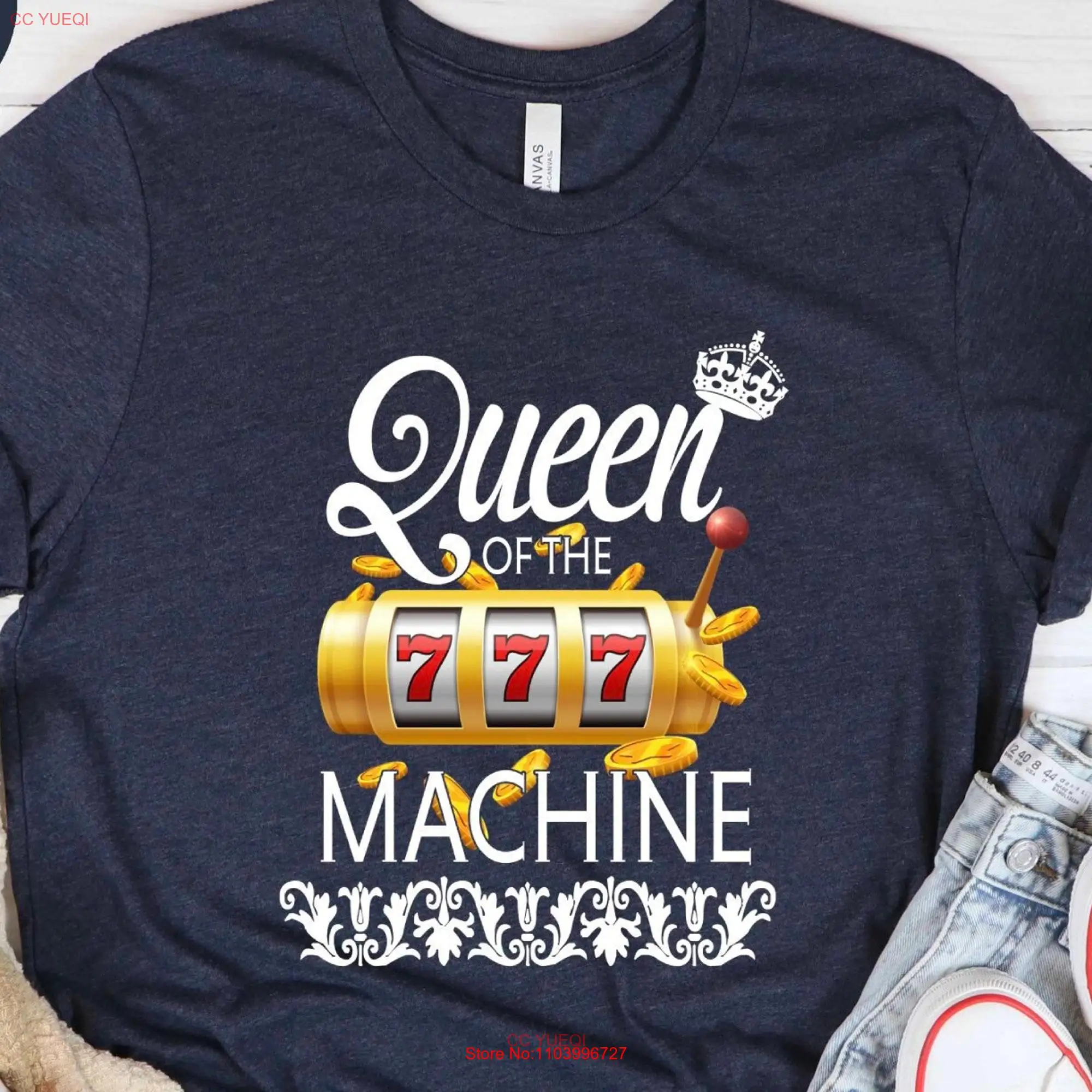 Queen of the Slot Machine T shirt Poker Texas Hold Em Gambling Casino Las Vegas long or short sleeves