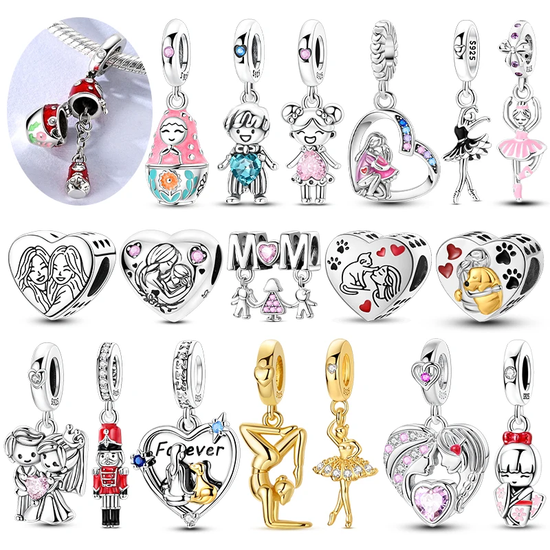 

Original 925 Sterling Silver Mother's Love Girl Boy Charms Beads Pendants Fit S925 Bracelet Necklace DIY Women Fine Jewelry Gift