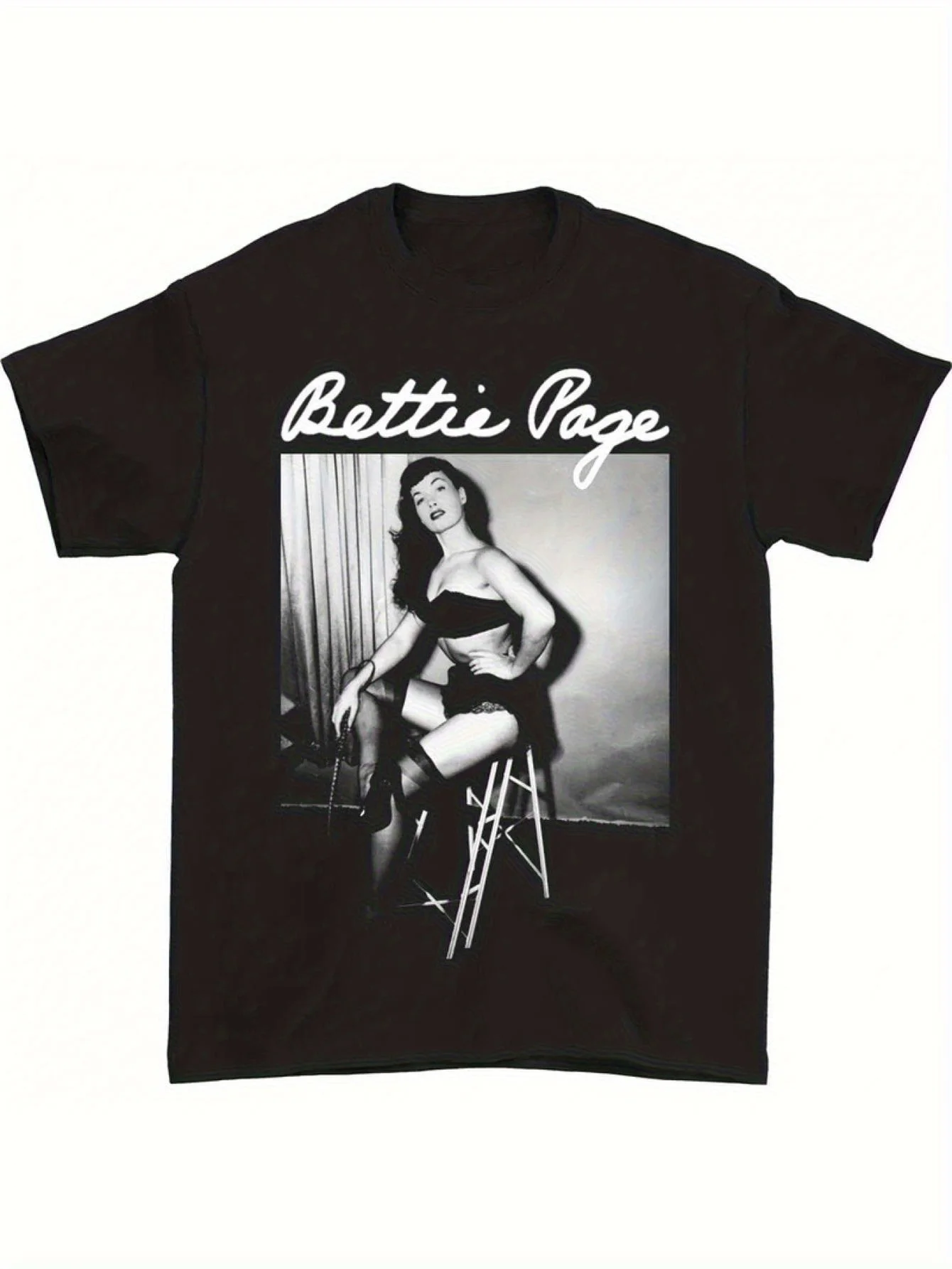 تي شيرت ريترو بيتي بيج بنمط ملصق - تي شيرت للجنسين ناعم 100% من القطن الخالص برقبة دائرية، طراز ريترو أسود، ملابس كاجوال للجنسين