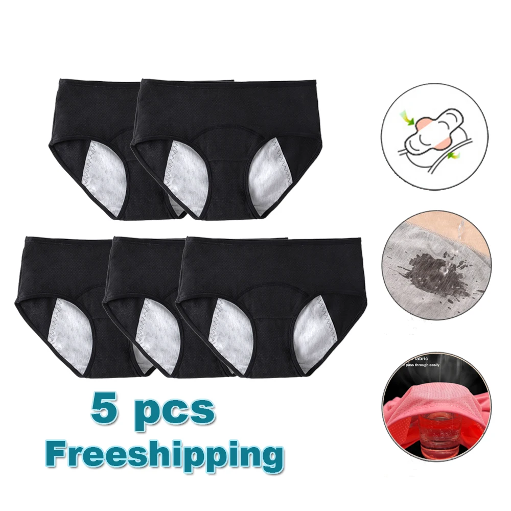 L-8XL Leak Proof Menstrual Panties 5PCS Women Period Underwear Sanitary Panties Plus Size Physiological Waterproof Briefs