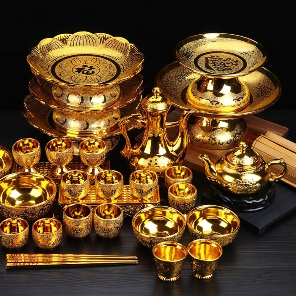 New Vintage Golden Lotus Tray Decorative Ornament Offering Plate Classic Household Fruit Tray Home Decoration