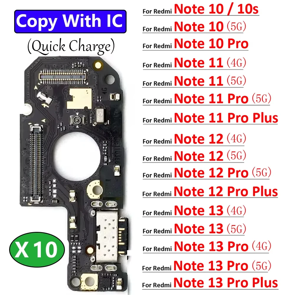 

10Pcs, USB Charging Port Microphone Dock Connector Board Flex Cable For Xiaomi Redmi Note 10 10s 11 12 13 Pro Plus 4G 5G