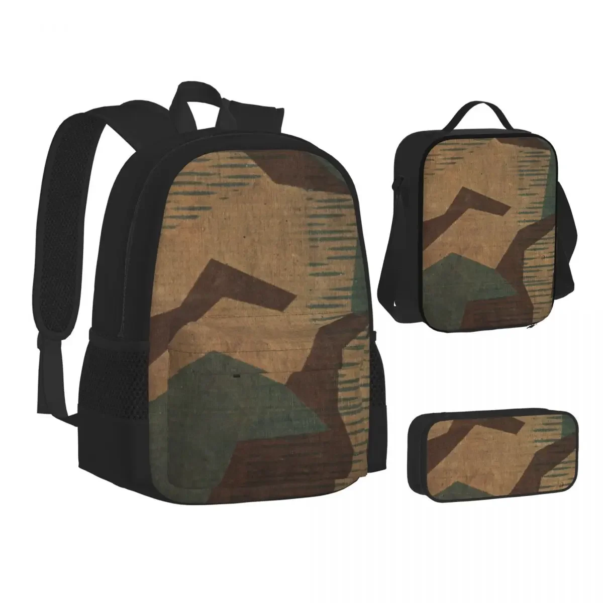 Splintertarn German Ww2 Camouflage (Version 2) Backpacks Boy Girl Bookbag School Bag Rucksack Lunch Bag Pen Bag Three-Piece Set