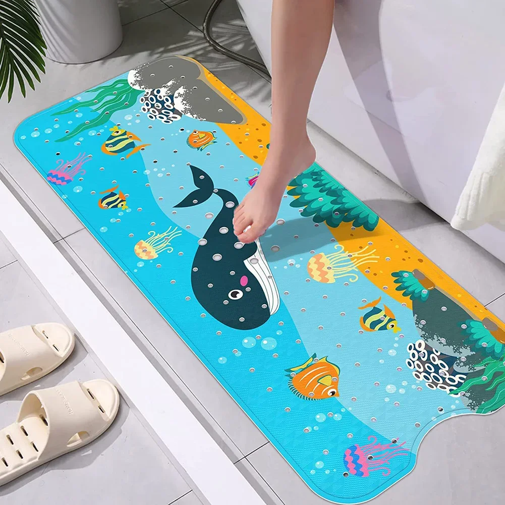 Baby Bath Mat Non Slip Kids Bathtub Mat with Drain Holes 40x16 in Bathtub Mat Cartoon Toddler Bath Mat Bath Tub Shower Mat