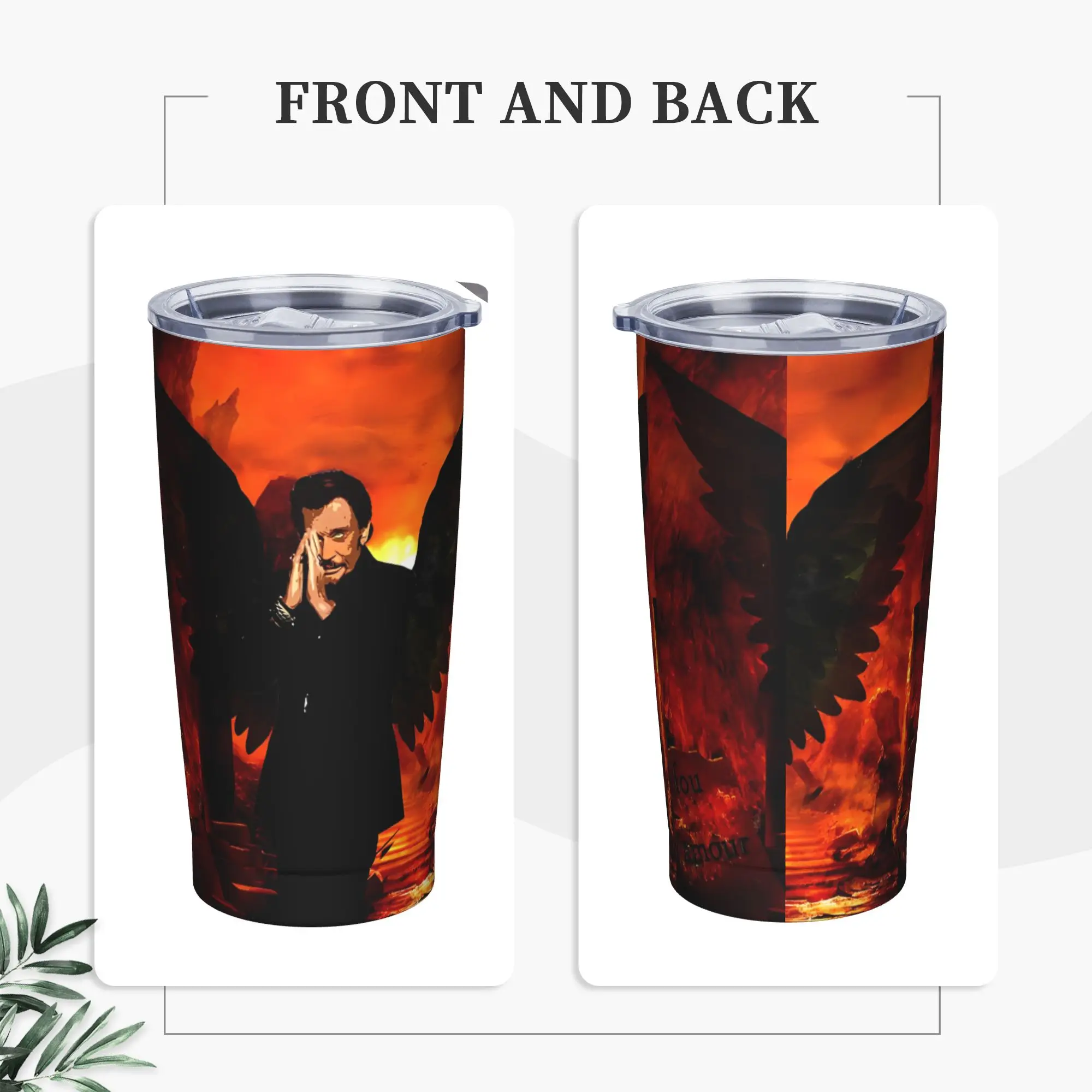 French Singer Rock Star Tumbler Vacuum Insulated Johnny Hallyday  Coffee Cups Vacuum Flask School Mugs Water Bottle, 20oz