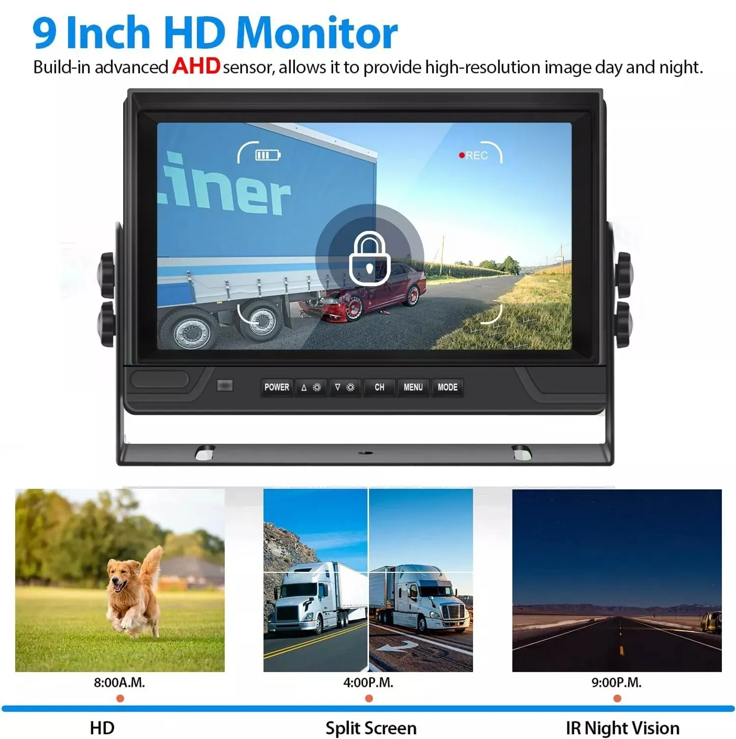 10,1-inch IPS-scherm DVR-monitor met 4 gesplitst scherm 12-24v 360 graden anoramische zijachteruitrijcamera Kit Auto-achteruitrijhulpmiddel voor vrachtwagens