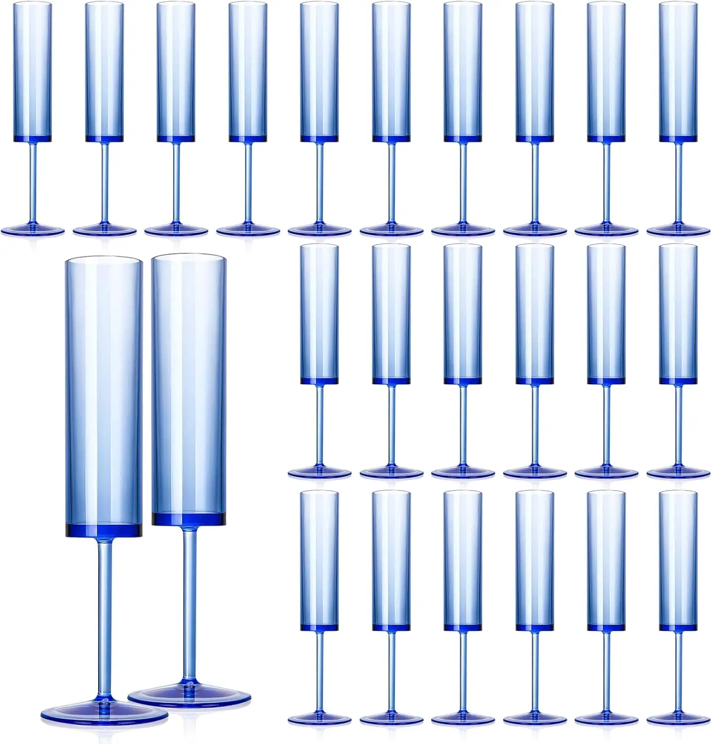 

24 PCS Blue Plastic Champagne Flutes, 5.4 OZ Clear Acrylic Long Stem Wine Glasses for Wedding, Baby Shower, Anniversary, Birthda