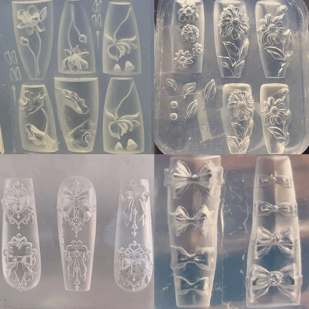 

1Pc Flower Bowknot Transparent Silicone Nail Art Mold Decorations Daisy Rose Lace Trim Butterfly Diy Design Mold Manicure Tool