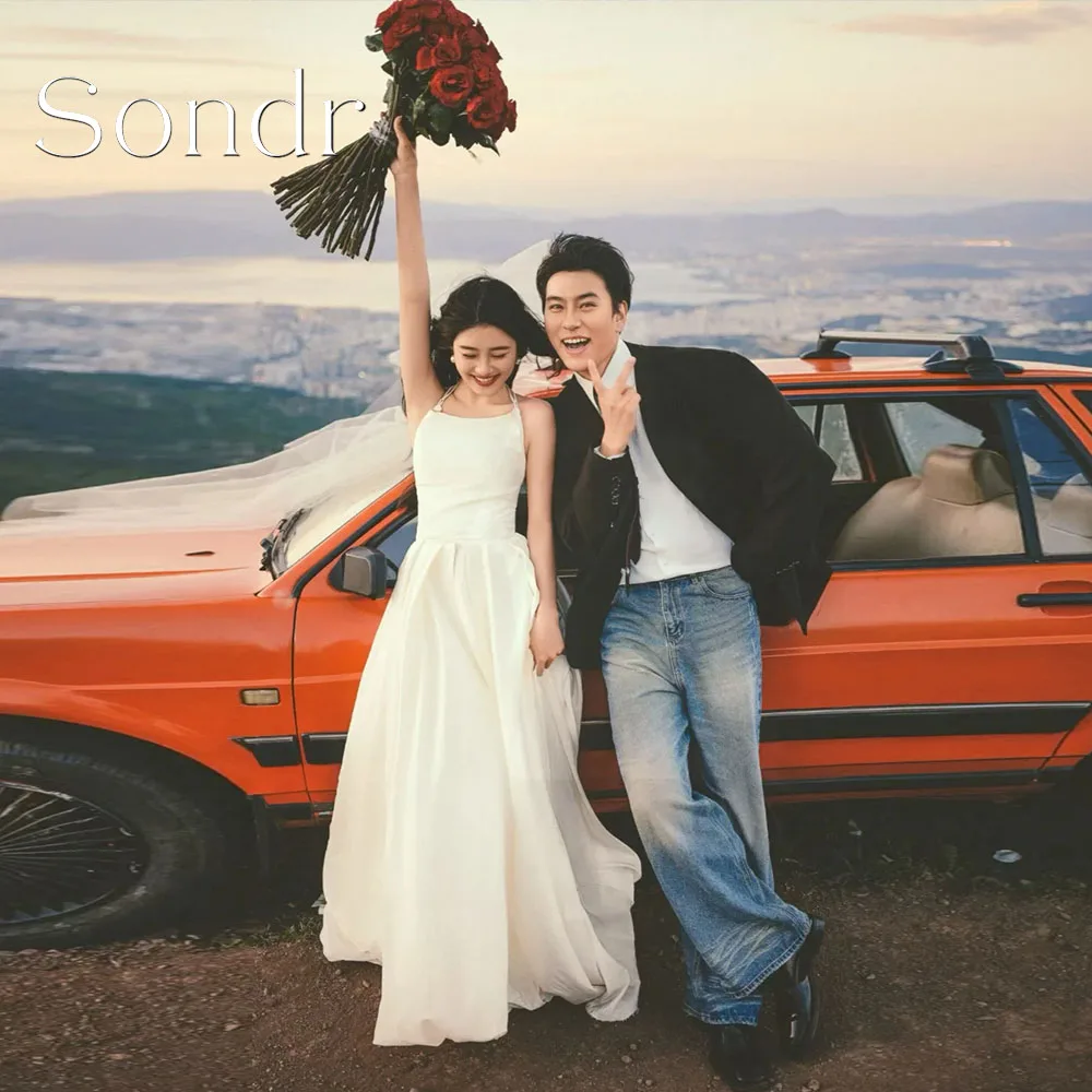 Sondr Maßgeschneidertes 2026 Neues Schlichtes Koreanisches Hochzeitskleid mit Druckknöpfen, Rückenfreies Hochzeitskleid, Elegantes Kleid, Vestidos de Novia