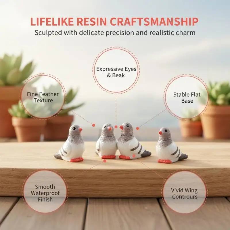 5pcs Mini Simulated Pigeon Resin Ornaments, Cartoon Bird Mini Landscape Accessories, DIY Handmade Jewelry Charms