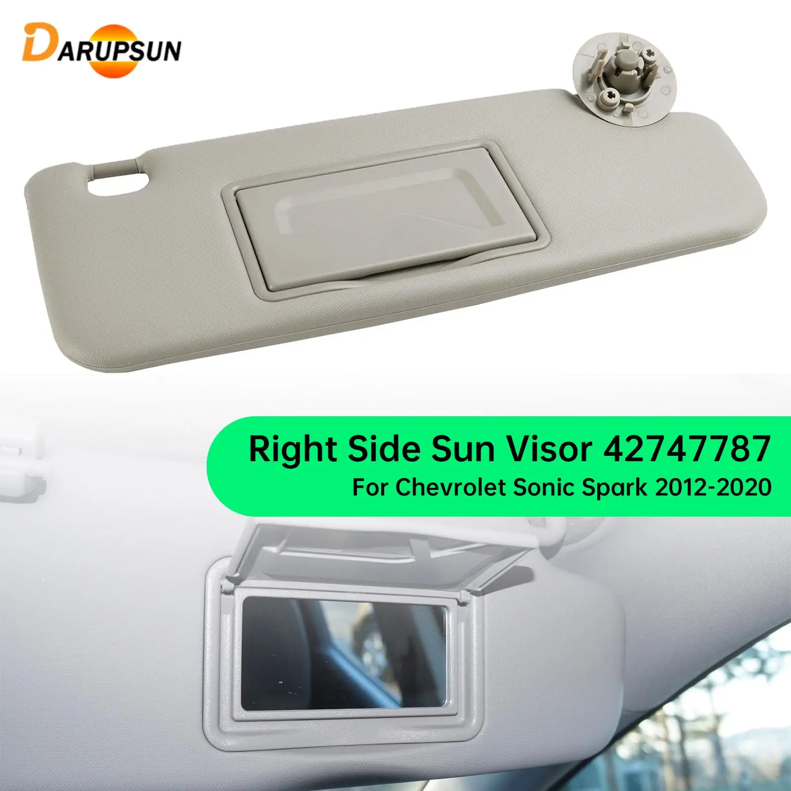 Darupsun Right Sun Visor Passenger 42747787 Gray for Chevy Sonic Spark 2012 2013 2014 2015 2016 2017 2018 2019 2020
