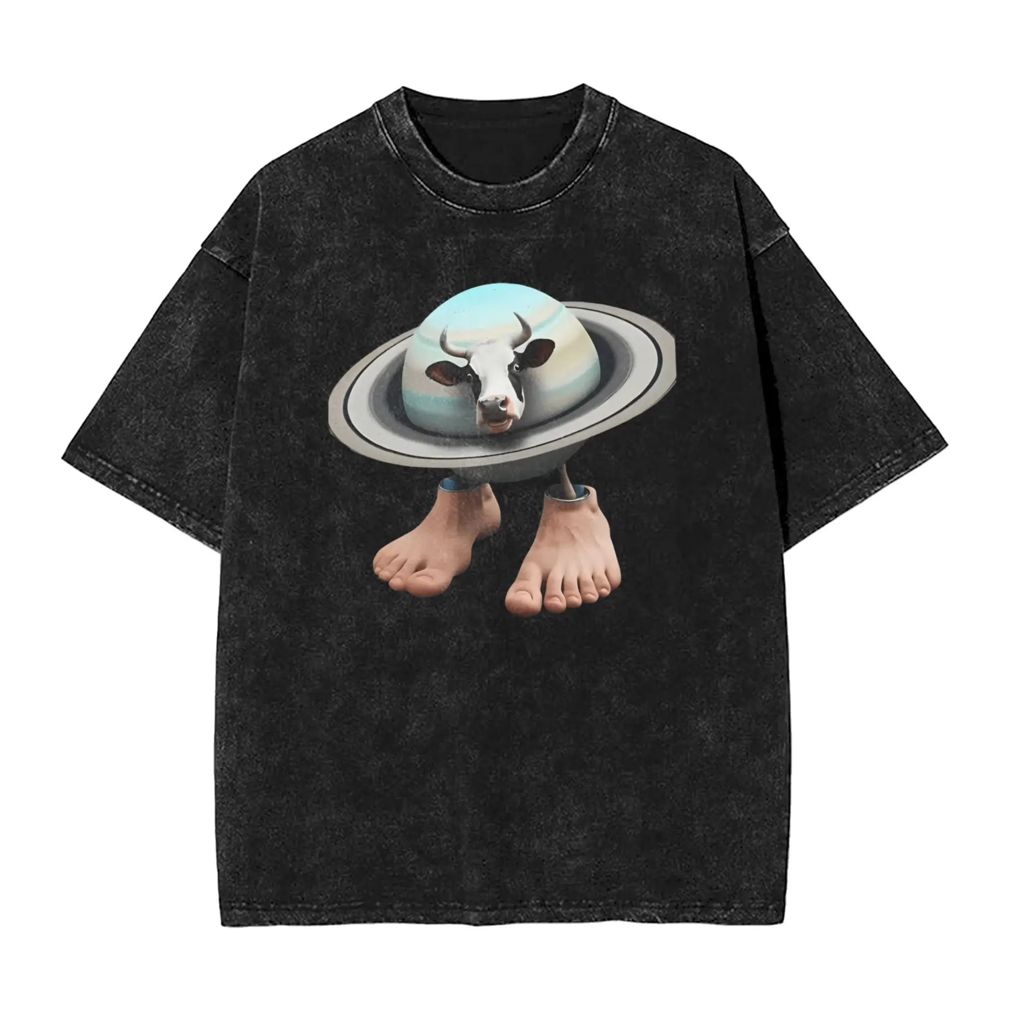 

La Vaca Saturno Saturnita Men T Shirt Washed Italian Brainrot Novelty Tee Shirt Short Sleeve Round Collar T-Shirts Cotton Tops