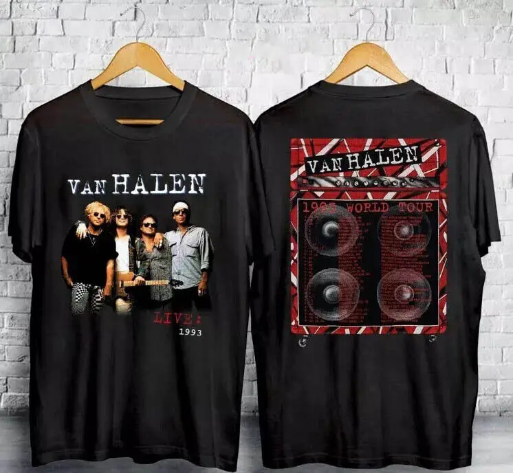 Tour World 1993 Vintage Halen Van T-Shirt Music Black Cotton Size S-5XL