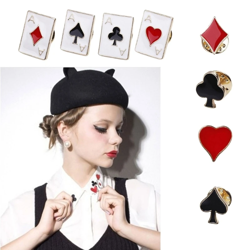 Pack of 4 Poker Card Lapel Pins Collar Pins Fashion Accessories Suit Brooch Dress Brooch Set for Shirts Scarves Revers