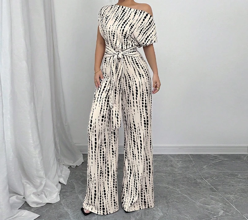 

2025 Summer New Vacation Style Slant Shoulder Strap Wide Leg Pants for Women