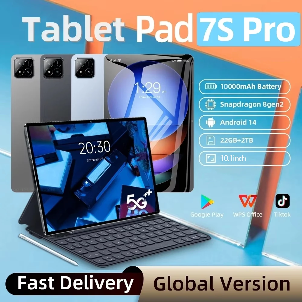 

2026 Original Global Version Tablet Pad 7S Pro 10.1 inch HD 4K Android 15 16GB+1T 10000mAh 5G Dual SIM WiFi GPS Tablet
