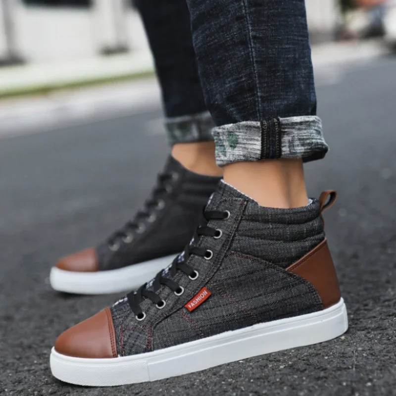 New Spring and Autumn Vintage British Men's High Top Board Shoes Anti Slip Student Canvas Shoes Men's Single Shoes