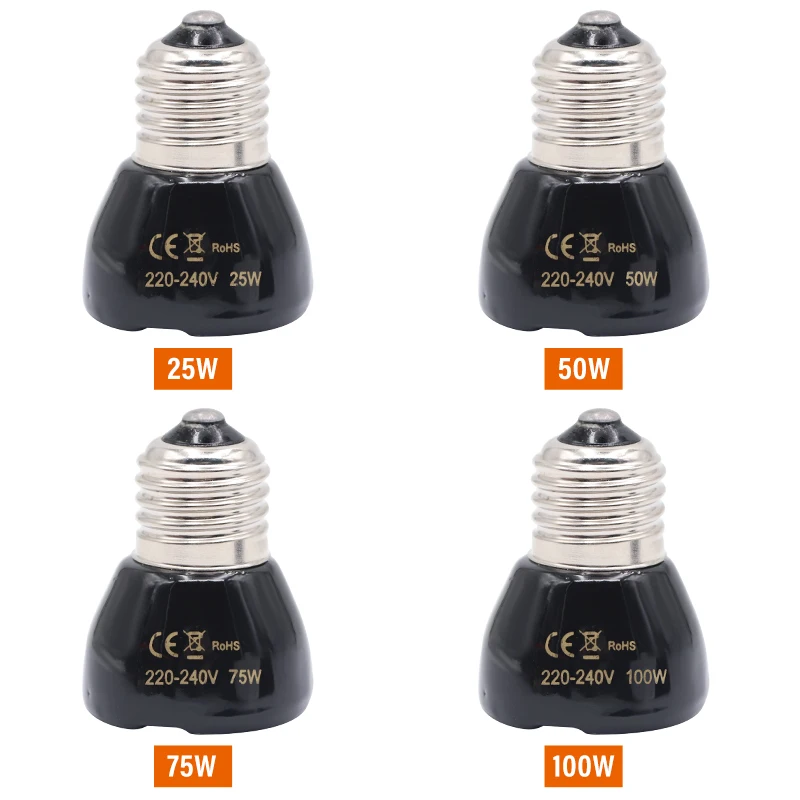 25W 50W 75W 100W Pet Reptile Heating Lamp E27 Mini Conical Ceramic Emitter Heat Bulb Black Pet Brooder Lamp 1Pc