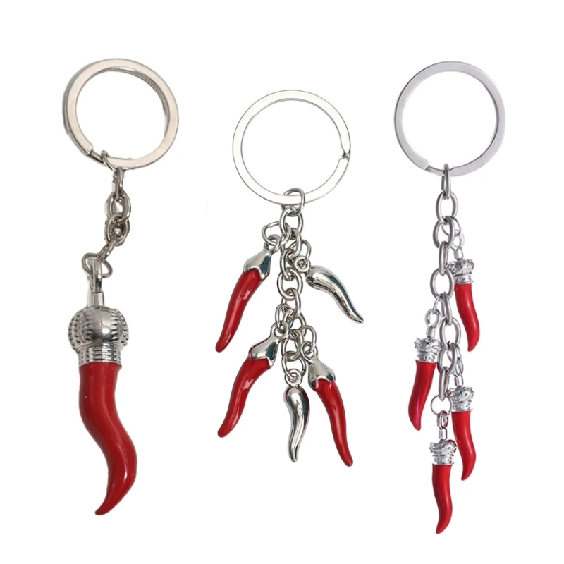

Stylish Pepper Keychain Versatile Horn Keyring Ornament Fashionable Bag Decoration Oil Droplet Detail Decor
