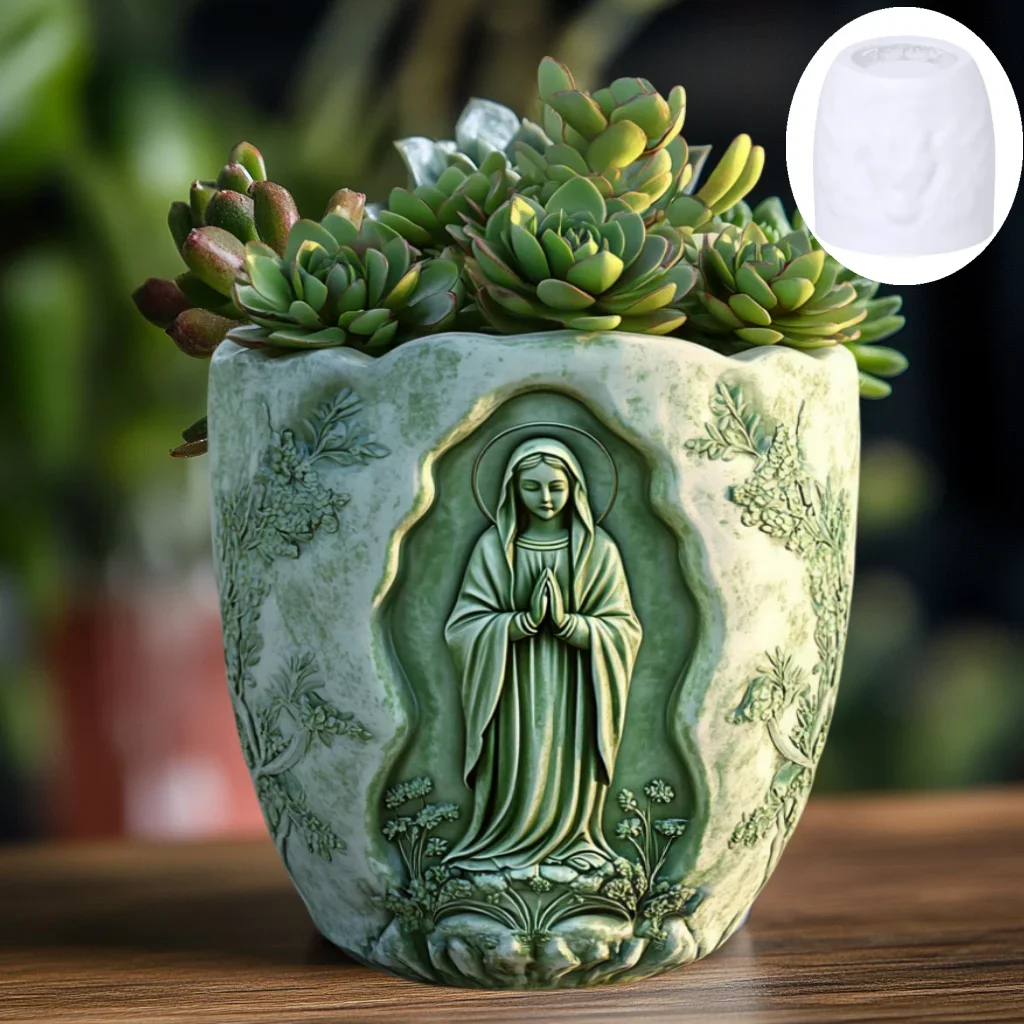 Lace Maria hands prayer relief succulent plant flowerpot resin silicone mold Hair goddess blessing box candle cup gypsum molds