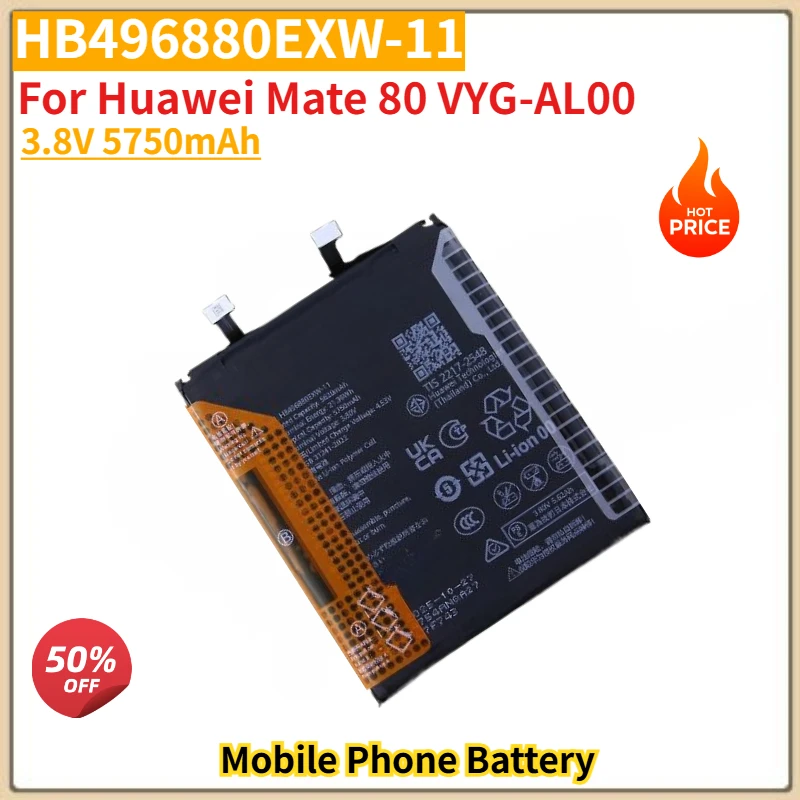 

HB496880EXW-11 High Quality Phone Battery 3.8V 5750mAh For Huawei Mate 80 VYG-AL00 Brand New Replacement Battery