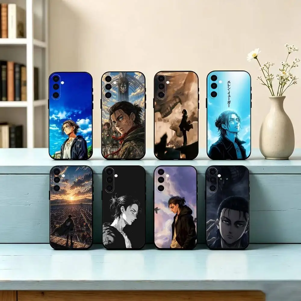 A-Anime A-AOT E-Eren Yeager Phone Case For Samsung Galaxy A73,A72,A71,A70,A53,A52,A51,Soft Silicone Black Cover