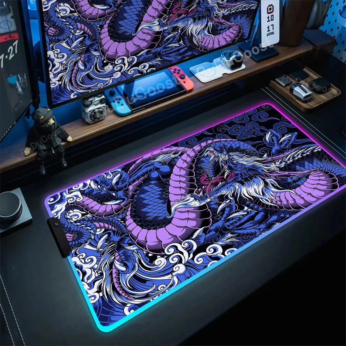 Japanese Dragon 80x30cm Lock Edge RGB Mouse Pad Gaming Keyboard Mice Table Pad XXL LED Mouse Mat Cool Deskmat For Gift Mouse Pad