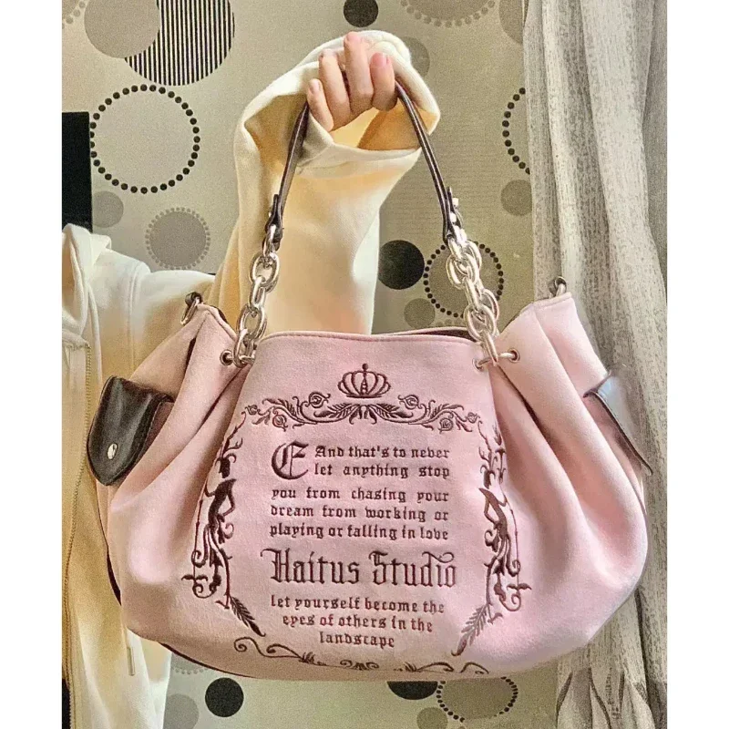 

Embroidery Letter Tot Bag Women New In Large Capacity Retro Gothic Handbag Free Shiping Niche Desing Brand Soft Crossbody Bag
