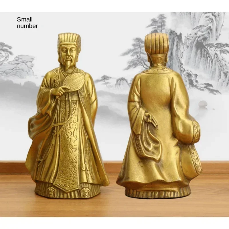 Imagem -05 - Zhuge Liang Estátua Puro Cobre Artesanato Feng Shui Decoração Escultura Sono Grgon Bronze Família e Decoração de Escritório