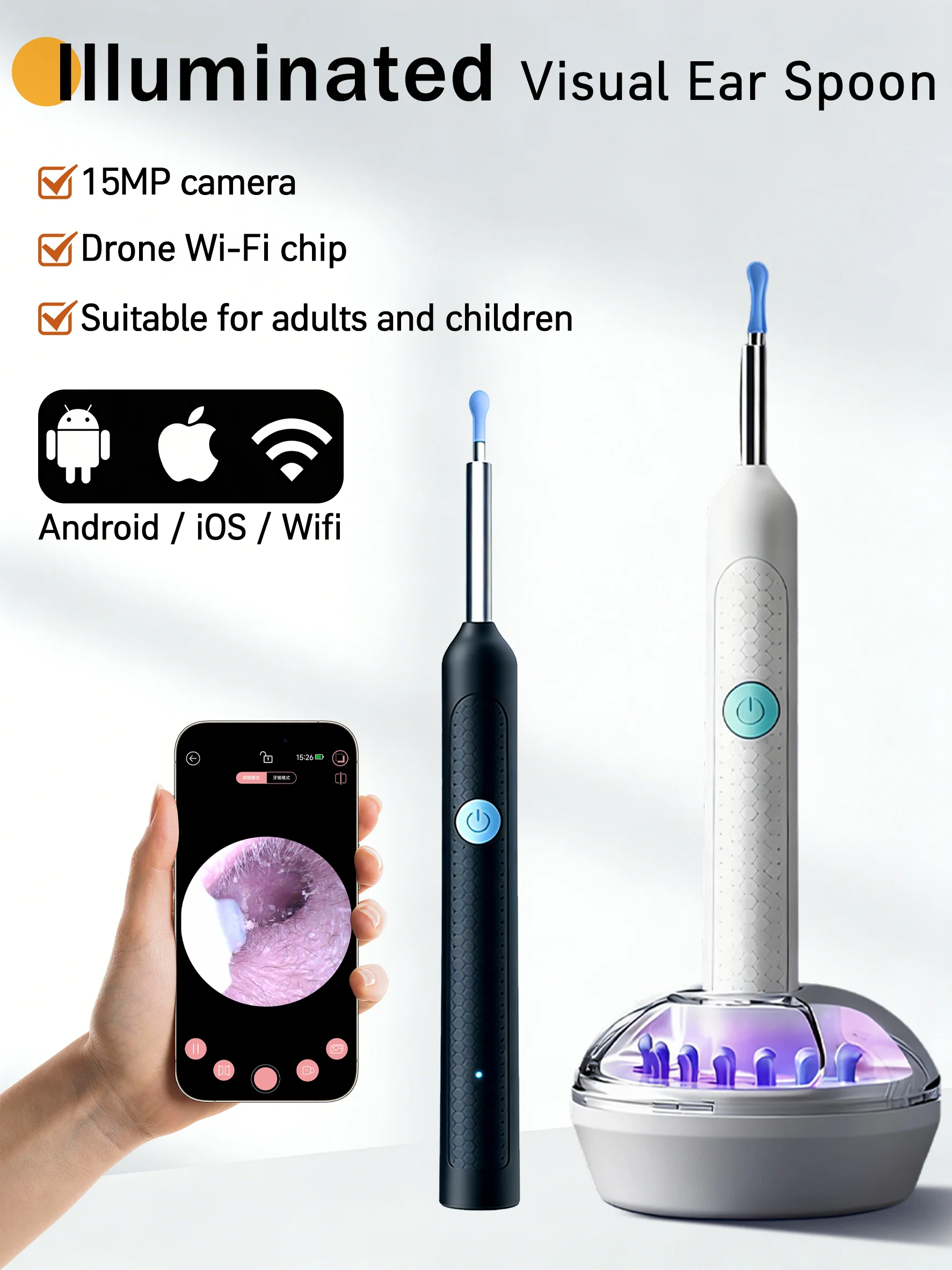 Digital otoscope,Ear Wax Cleaner Camera,endoscope camera,Safe Earwax Removal Endoscope with 15M Camera,Ear Cleaning Tools