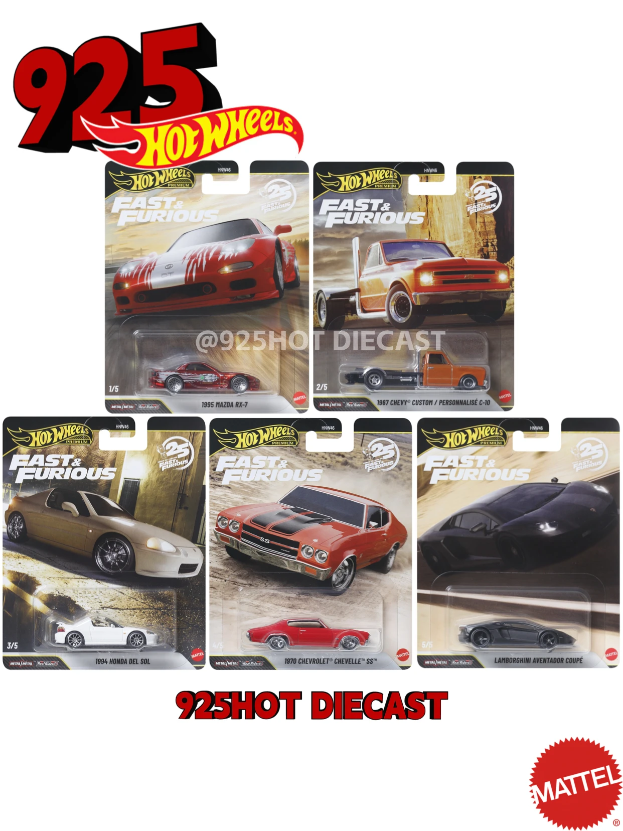 Hot Wheels Fast & Furious Premium HNW46 2026P  Mazda RX7 Lamborghini Honda