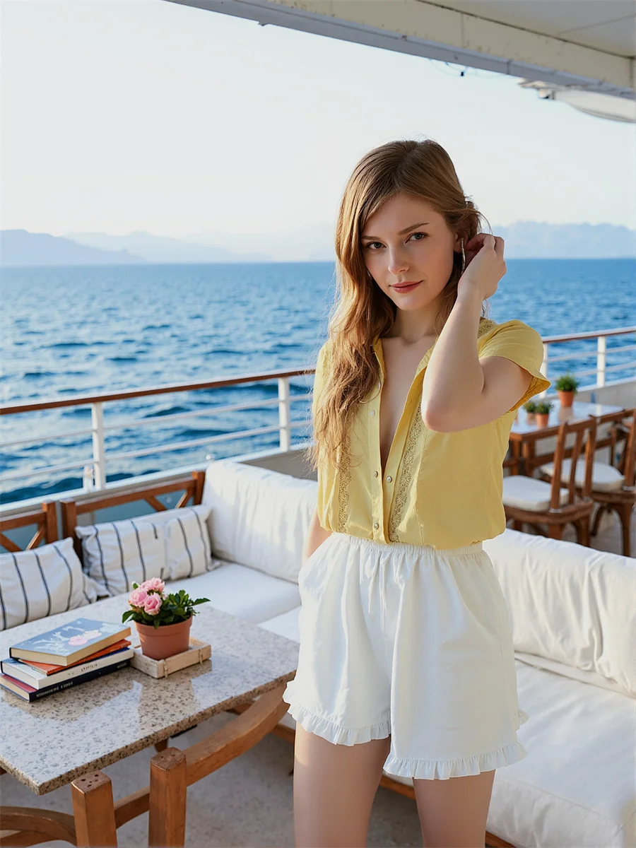 반바지 여성 민트 그린 프릴 하이 웨이스트 여성 소프트 코튼 바지 Goth Hotsweet Aesthetic Cute Sweet Fairycore