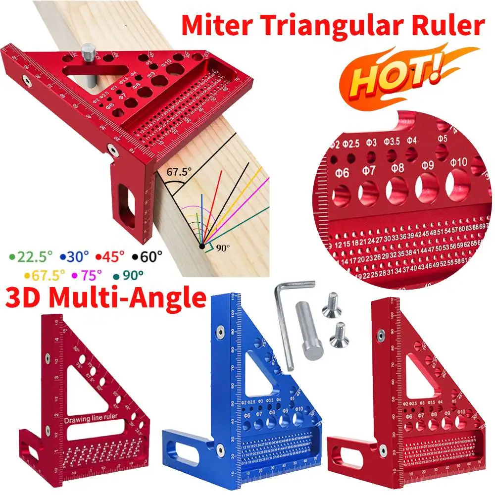 Miter Triangular Ruler 3D Multi-Angle Measuring Ruler Aluminum Alloy Woodworking Square Protractor Tool Engineer Carpenter Tools