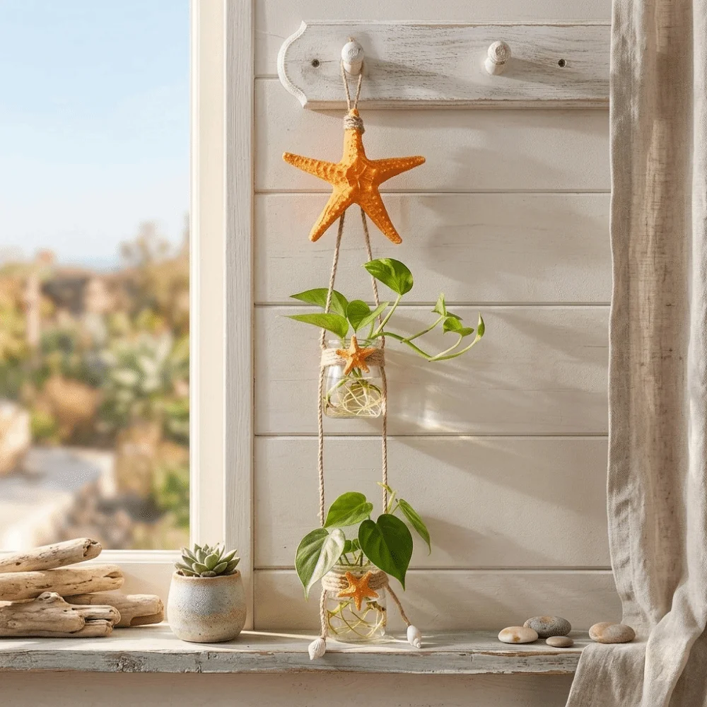 Ocean Style Hanging Hydroponic Vase Colorful Starfish Fresh Simple Wall Hanging Vase Transparent Seagull Wall Potted Plant Gift