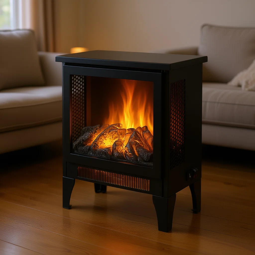 D0100XU6HTA Electric Fireplace Stove Heater 17 Inch Freestanding Design Realistic 3D Flame Effect 1500W Metal Black